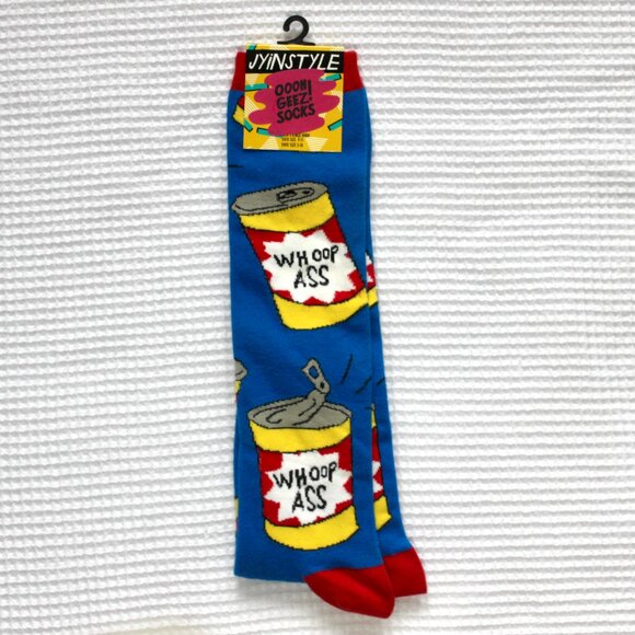 NWT JYinstyle Blue Knee-High Can of Whoop Ass Socks Size 5-10 - Picture 2 of 4